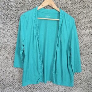 Talbots Cardigan Womens LP Petite Large Teal Slub‎ Knit Open Front Casual Ladies
